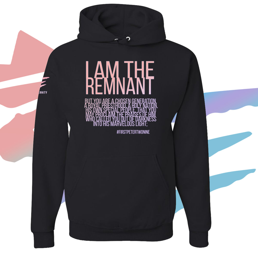 I AM THE REMNANT | Black Hoodie - Pink and Blush Lettering