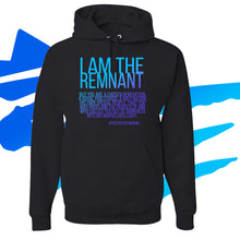 Load image into Gallery viewer, I AM THE REMNANT | Black Hoodie - Blue and Purple Lettering
