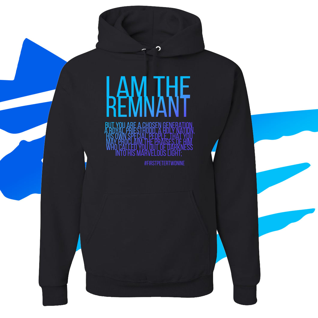I AM THE REMNANT | Black Hoodie - Blue and Purple Lettering